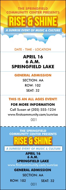 Sunrise Clouds Reserved Event Ticket Product Front