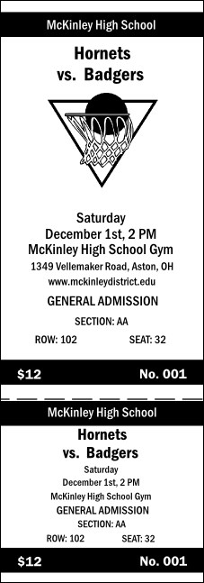 Basketball Reserved Event Ticket Product Front