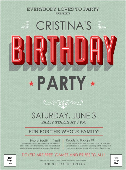 Birthday Party Green Flyer Product Front