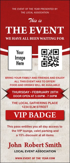Red  VIP Event Badge Large