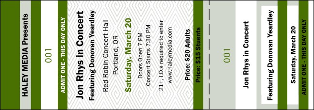 Green Two-Tone General Admission Ticket Product Front