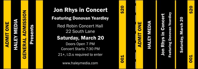 Yellow and Black General Admission Ticket Product Front