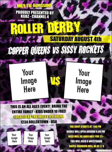 Roller Derby Pink Leopard Invitation