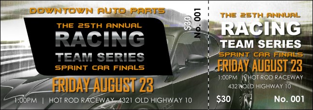 Auto Racing Event Ticket Product Front